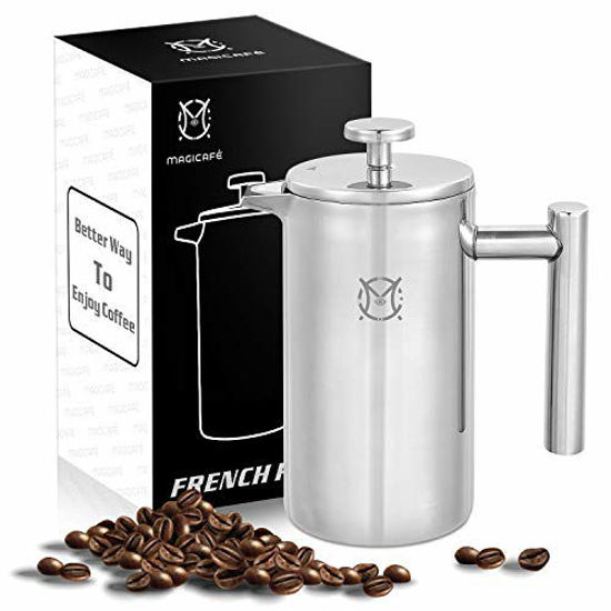 Picture of Magicafé French Press Coffee Maker - Single Serve 1 Cup Small Stainless Steel Thermal Double Walled French Press 350ML/12OZ