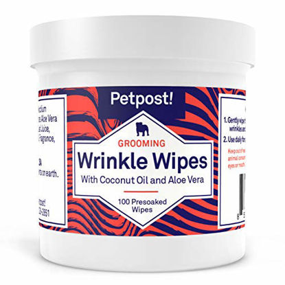 Picture of Petpost | Bulldog Wrinkle Wipes for Dogs - Cleans and Soothes Pug Wrinkles and Folds - 100 Ultra Soft Cotton Pads in Coconut Oil Solution