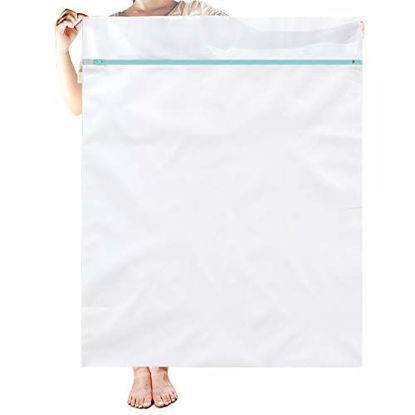 Picture of OTraki Large Mesh Washing Bag 43 x 35 in XL Laundry Bag Jumbo Washer Machine Net Protector for Travel Camp College Student Dorm Delicates Coat Dress Bedding Blanket Sheet Robe Cleaning Organizer White