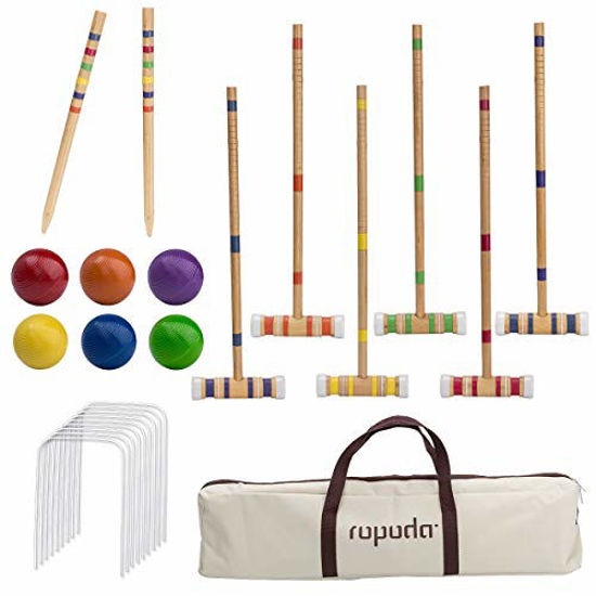 Picture of ROPODA Six-Player Croquet Set with Wooden Mallets, Colored Balls, Sturdy Carrying Bag for Adults &Kids, Perfect for Lawn,Backyard,Park and More.