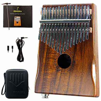 Picture of Moozica 17-Key EQ Kalimba, Electric Finger Thumb Piano Built-in Pickup With 6.35mm Audio Interface and Professional Kalimba Case (Koa-EQ)