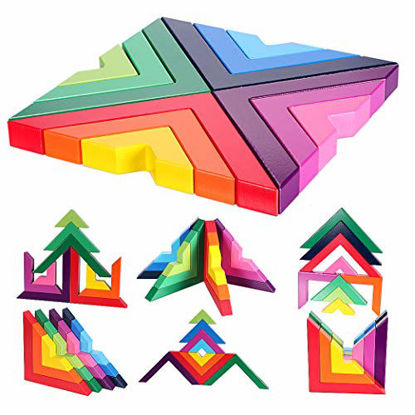 Picture of Lewo Wooden Rainbow Stacking Game Stacker Geometry Building Blocks Creative Nesting Educational Toys Kids Toddlers (Rainbow Stacking Game)