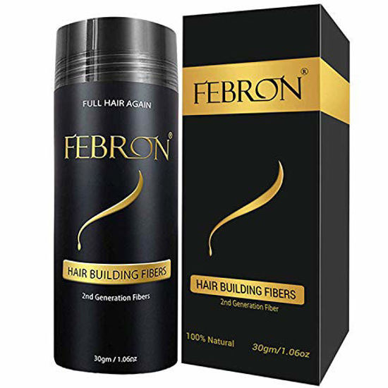 Picture of FEBRON Hair Fibers For Thinning Hair BLACK Giant 30G For Women & Men Hair Loss Concealer Hair Powder Volumizing Based 100% Undetectable & Natural - Bold Spots Filler