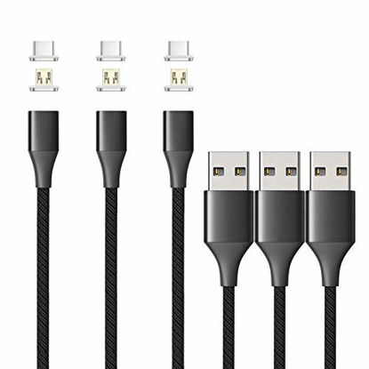 Picture of NetDot Magnetic Charging Cable,Gen10 3 in 1 Nylon Braided Fast Charging Magnetic Cable with LED Compatible Micro USB & USB-C Smartphones and Product (3.3ft/3 Pack Black)