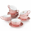 Picture of Amazingware Royal Tea Cups and Saucers, with Gold Trim and Gift Box, British Coffee Cups, Porcelain Tea Set, Set of 6 (8 oz)- Pink