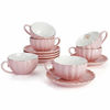 Picture of Amazingware Royal Tea Cups and Saucers, with Gold Trim and Gift Box, British Coffee Cups, Porcelain Tea Set, Set of 6 (8 oz)- Pink