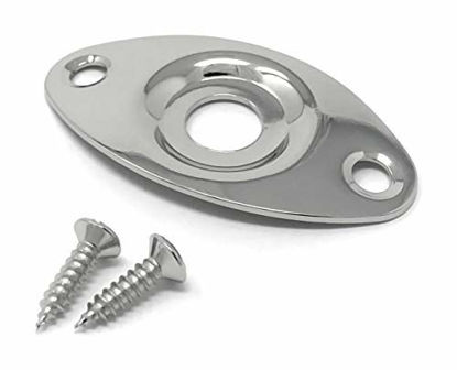 Picture of Vintage Forge Chrome Oval Jack Plate for Guitar and Bass with Screws Metal Indented Curved Football Shape JPF20-CHR