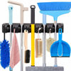 Picture of Mop and Broom Holder Wall Mount Heavy Duty Broom Holder Wall Mounted Broom Organizer Home Garden Garage Storage Rack 5 Position with 6 Hooks (Black)