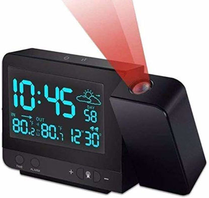 Picture of Projection Alarm Clock, Digital Projection Clock with Weather Station, Indoor/Outdoor Thermometer, USB Charger, Dual Alarm Clocks for Bedrooms, LED Display with Dimmer, 12/24 Hours
