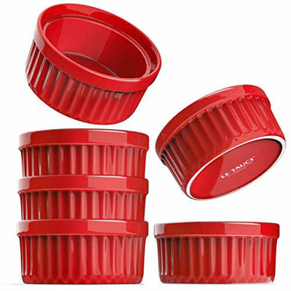 Picture of LE TAUCI Ramekins 4 Oz, Creme Brulee Dishes, Ramekin Set for Souffle, Dipping Sauces, Pudding, Set of 6, True Red