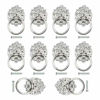 Picture of TOVOT 10 pcs Dresser Drawer Cabinet Door Ring Head Pulls Antique Lion Head Pulls Knob (Silver)