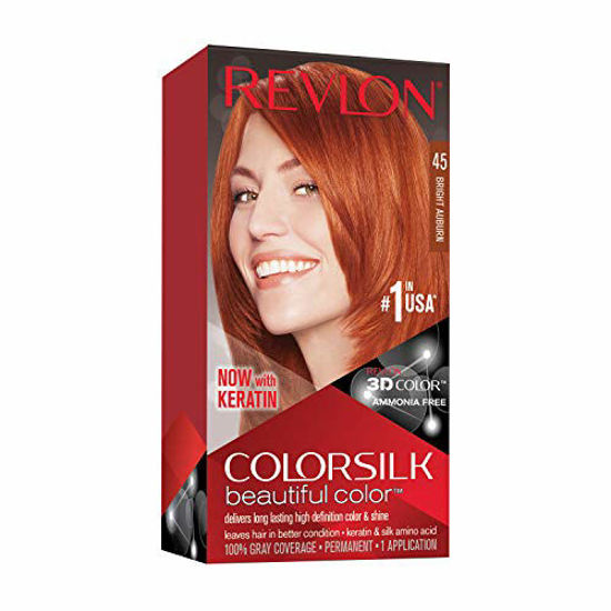 Picture of Revlon Colorsilk Beautiful Color Permanent Hair Color with 3D Gel Technology & Keratin, 100% Gray Coverage Hair Dye, 45 Bright Auburn