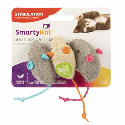 Picture of SmartyKat Skitter Critters Cat Toy Catnip Mice, 3/pkg, Gray, Beige (39384)