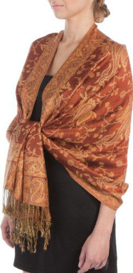 Picture of Sakkas Jacquard Paisley Pashmina Shawl Wrap Stole - Rust/Gold