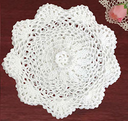 Picture of Creative Linens 6PCS 8" Round Crochet Lace Doily White 100% Cotton Handmade, Set of 6 Pieces