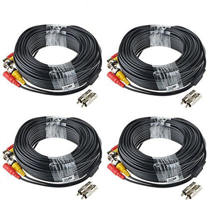 Picture of ABLEGRID 4 Pack 100ft bnc Video Power Cable Security Camera Cable Wire Cord for CCTV dvr Surveillance System (Included 2X BNC to RCA connectors with Each Cable)