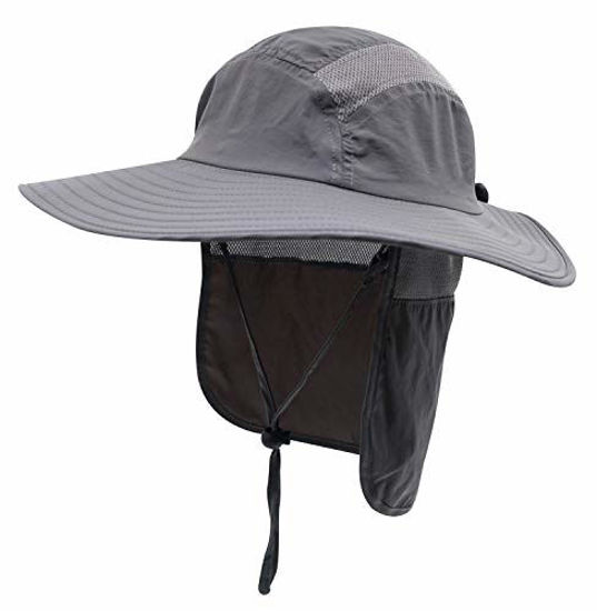 GetUSCart- Home Prefer Adult UPF 50+ Sun Protection Cap Wide Brim Fishing  Hat with Neck Flap Dark Gray