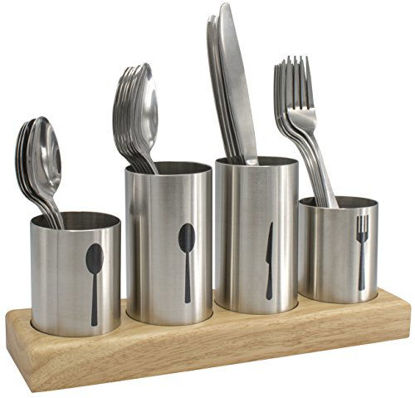 Picture of Sorbus Silverware Holder with Caddy for Spoons, Knives Forks, etc - Ideal for Kitchen, Dining, Entertaining, Buffet, Picnic, and More - Stainless Steel with Bamboo Wood Base