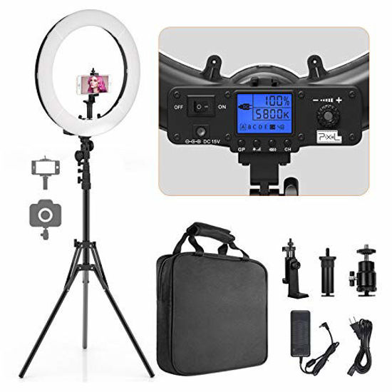 Picture of Ring Light, Pixel 19" Bi-Color LCD Display Ring Light with Stand, 55W 3000-5800K CRI97 Light Ring for Vlogging Selfie-Portrait Live Stream Video Photography Shooting