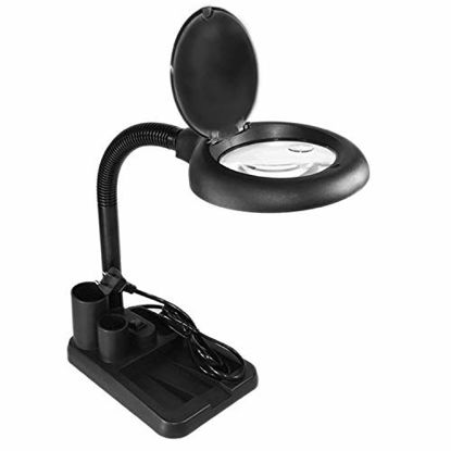 JollyCaper, Magnifying Lamp with Light and Stand for Close Works, Sturdy Base, 40 Bright LED Light, 5X & 10x Magnifier, High Clarity, Adjustable Desk