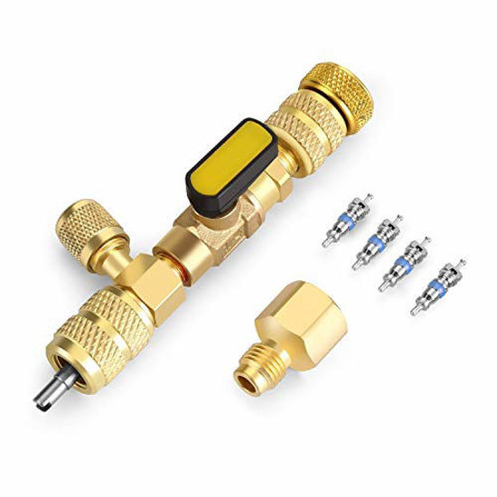 GetUSCart- WADEO Valve Core Remover Installer Tool with Dual Size SAE 1/4 &  5/16 Port, 4 Valve Cores with Teflon Seal, Compatible with R22 R12 R407  R410 R404 R32 R600 A/C
