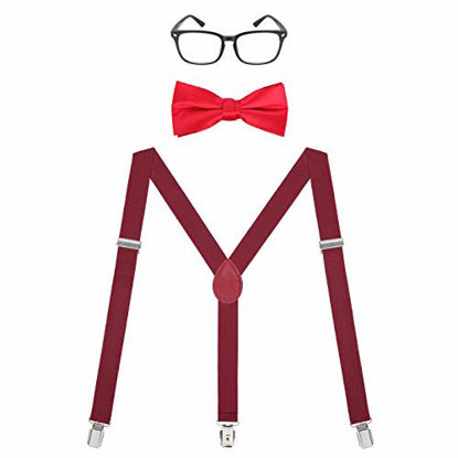 Picture of HDE Nerd Halloween Costume Set Suspenders w/Glasses & Bow Tie for Men & Women (Red)