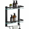 Picture of BESy Heavy Duty Lavatory Glass Bathroom Shelf, 2 Tier Tempered Glass Shower Shelves with Towel Bar Wall Mounted, Shower Storage 15 by 5 inches, Matte Black Finish/Aluminum