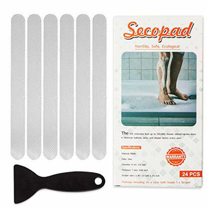 Picture of Secopad Anti Slip Shower Stickers 24 PCS Safety Bathtub Strips Adhesive Decals with Premium Scraper for  Bath Tub Shower Stairs Ladders Boats
