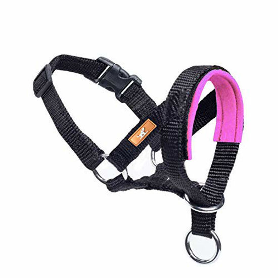 Picture of wintchuk Dog Head Collar, Fabric Padded Head Collar for Dogs to Prevent Pulling, Adjustable Dog Head Harness (M, Pink)