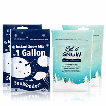 Picture of Let It Snow and SnoWonder Instant Snow Powder for Slime and Holiday Decorations - Artificial Snow Mix Makes 4 Gallons of Fake Snow - Made in The USA