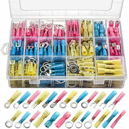 Picture of 250pcs Heat Shrink Wire Connectors, Sopoby Marine Electrical Terminals Kit, Waterproof Automotive Ring Set with Case