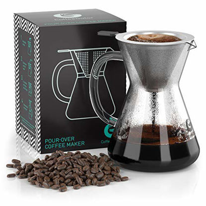 Picture of Pour Over Coffee Maker - Great Coffee Made Simple - 3 Cup Hand Drip Coffee Maker With Stainless Steel Filter - No Paper Filters Needed - By Coffee Gator