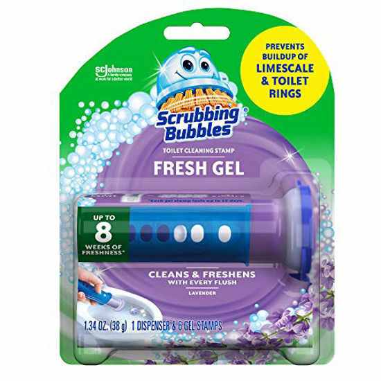 Picture of Scrubbing Bubbles Fresh Gel Toilet Bowl Cleaning Stamps, Gel Cleaner, Helps Prevent Limescale and Toilet Rings, Lavender Scent, 6 Stamps, 1.34 Oz