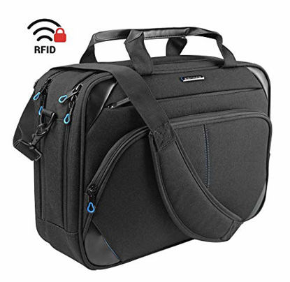 Picture of KROSER Laptop Bag 15.6 Inch Laptop Briefcase Laptop Messenger Bag Water Repellent Computer Case Laptop Shoulder Bag Durable Tablet Sleeve with RFID Pockets for Business/College/Women/Men-Black/Blue
