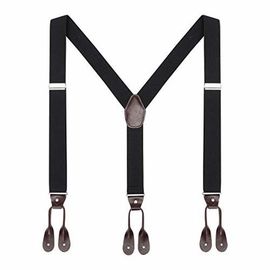 Picture of Mens Brown Button End Suspenders - Adjustable Elastic Y Shape Tuxedo Suspender by AWAYTR (Black)