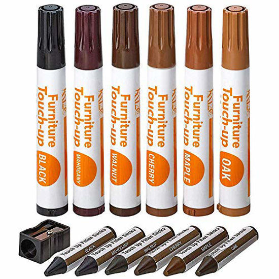 Picture of Katzco Furniture Repair Kit Wood Markers - Set of 13 - Markers and Wax Sticks with Sharpener - for Stains, Scratches, Floors, Tables, Desks, Carpenters, Bedposts, Touch-Ups, Cover-Ups, Molding Repair