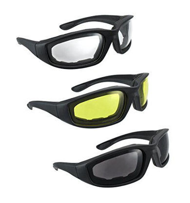 Picture of 3 Pair UV Protection Motorcycle Riding Glasses Padding Goggles Bicycle Sunglasses - Smoke Clear Yellow