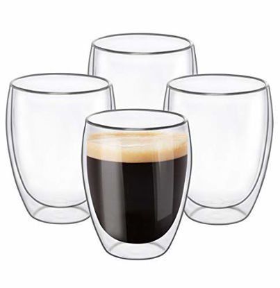 Picture of Glass Coffee Mugs 12 OZ - Set of 4, Double Wall Insulated Thermal Cups Drinking Glasses For Tea/Coffee/Latte/Cappucino/Cafe/Milk, Clear