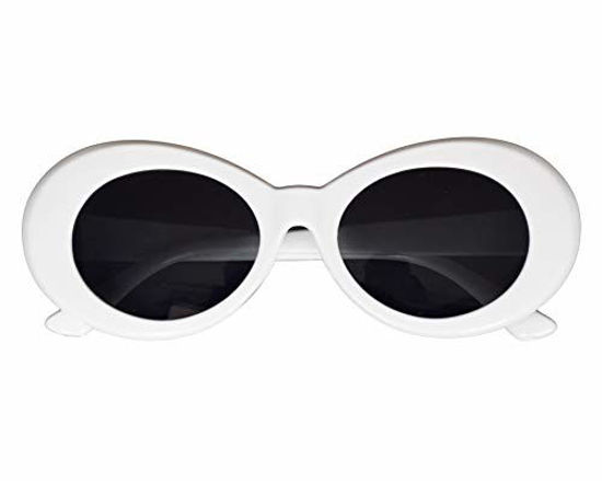 Picture of JUSLINK Bold Retro Oval Mod Thick Frame Sunglasses Round Lens Clout Oval Goggles White