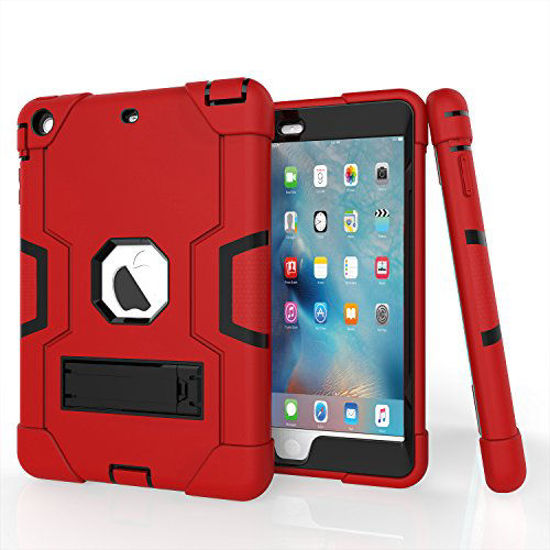 Picture of iPad Mini Case, Mini 2 Case, Mini 3 Case, Rugged Kickstand Series - Shockproof Heavy Duty Hybrid Three Layer Armor Defender Kids Child Proof Case Cover for iPad Mini 1/2/3 - Red