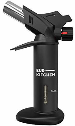 Picture of EurKitchen Butane Culinary Kitchen Torch - Fuel Not Included - Refillable Food Blow Torch for Creme Brulee and to Sear Steak, Fish - Kitchen Lighter Tool for Cooking with Finger Guard (w/Fuel Gauge)