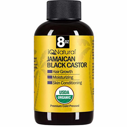 Picture of Jamaican Black Castor Oil USDA Certified Organic - for Hair Growth and Skin Conditioning - 100% Cold-Pressed 8oz Bottle by IQ Natural