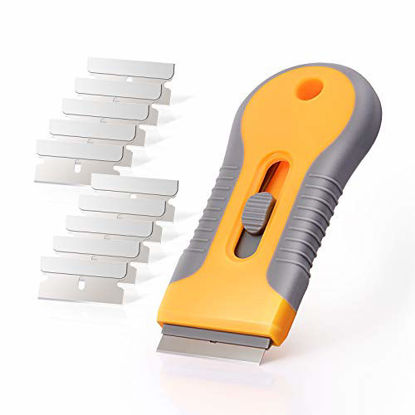 Picture of Ehdis Ceramic Scraper Car Sticker Remover Cooktop Razor Blade Spatula Scraper Window Tint Tools for Window Glass Film Glue Removing + 10pcs Replaceable Razor Blades