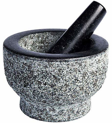 Picture of Granite Mortar and Pestle by HiCoup - Natural Unpolished, Non Porous, Dishwasher Safe Mortar and Pestle Set, 6 Inch Large