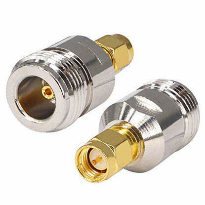 Picture of BOOBRIE RF SMA Antenna Adapter N-Type to SMA Coaxial Cable Connector N Type Female Jack (Hole) to SMA Male Plug (Pin) CB Radio Antenna Adapter Converter for Antennas Broadcast Radio WiFi etc Pack of 2
