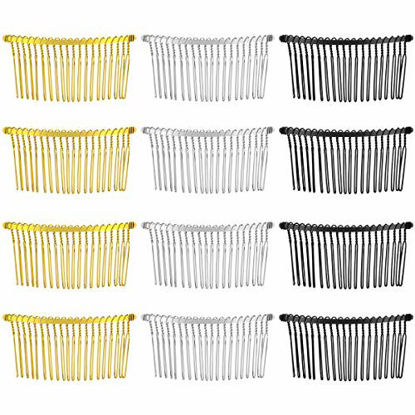 Picture of Frcolor Hair Comb 20 Teeth Bridal Hair Clip Combs Fancy DIY Metal Wire Hair Side Combs 12pcs (Golden White K Black)