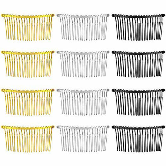 Picture of Frcolor Hair Comb 20 Teeth Bridal Hair Clip Combs Fancy DIY Metal Wire Hair Side Combs 12pcs (Golden White K Black)