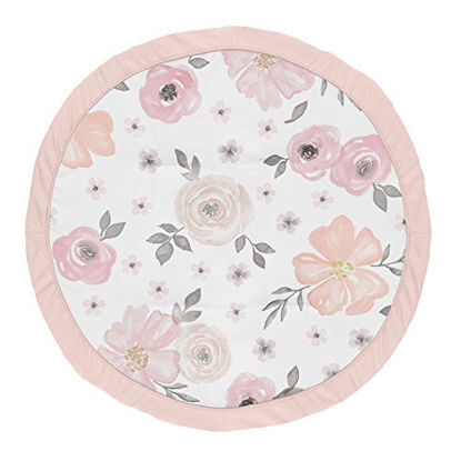 Picture of Sweet Jojo Designs Blush Pink, Grey and White Shabby Chic Playmat Tummy Time Baby and Infant Play Mat for Watercolor Floral Collection - Rose Flower