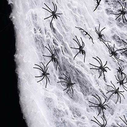 Picture of Joyseller 1000sqft Fake Spider Web Halloween Decorations (60 Extra Spiders) for Indoor and Outdoor