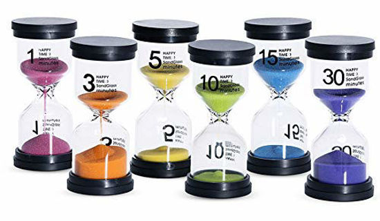 Picture of KSM UP Sand Timer 6 Colors Hourglass 1/3/5/10/15/30 Minutes Sandglass Timer Sand Clock for Kids Games Classroom Kitchen Home Office Decoration (Pack of 6)